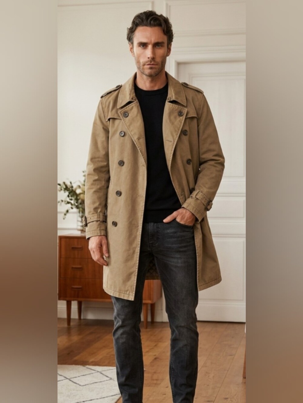 Men's Banana Republic Double-Breasted Trench Coat in Khaki